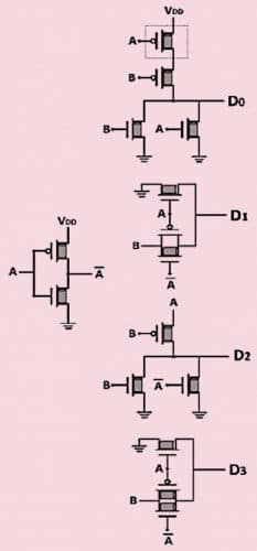 使用CNTFET 15T的双输入2至4解码器(建议)