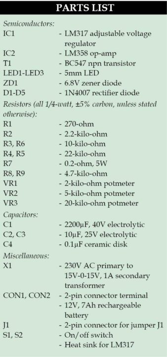 12V电池充电器电路部分清单