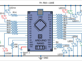 图1：使用Arduino的LED闪光灯的电路图